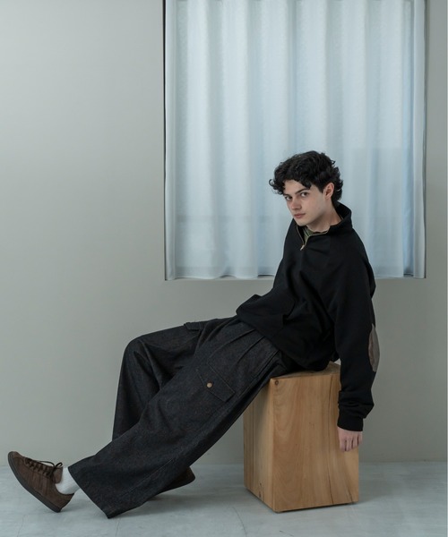 Be.Nection(ビネクション)の「ELBOW PATCH HALF-ZIP SWEATSHIRT / エルボーパッチハーフジップスウェット(スウェット・メンズ・グレー/ブラック・MEDIUM/LARGE)」の7枚目の写真
