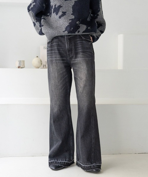 RAGEBLUE（レイジブルー）の「ヴィンテージライク/サイド切り替えフレアデニム（デニムパンツ・レディース・ブラック/ブルー・MEDIUM/SMALL）」の2枚目の写真