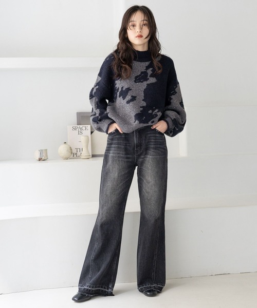 RAGEBLUE（レイジブルー）の「ヴィンテージライク/サイド切り替えフレアデニム（デニムパンツ・レディース・ブラック/ブルー・MEDIUM/SMALL）」の3枚目の写真