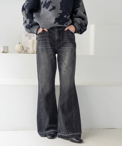 RAGEBLUE（レイジブルー）の「ヴィンテージライク/サイド切り替えフレアデニム（デニムパンツ・レディース・ブラック/ブルー・MEDIUM/SMALL）」の6枚目の写真