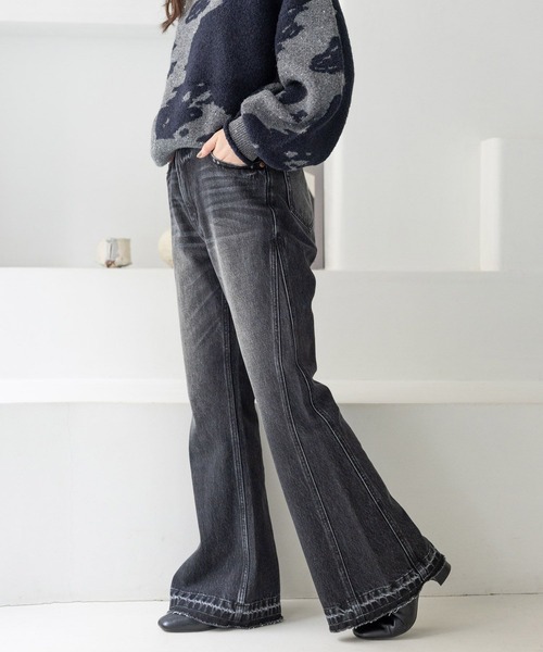 RAGEBLUE（レイジブルー）の「ヴィンテージライク/サイド切り替えフレアデニム（デニムパンツ・レディース・ブラック/ブルー・MEDIUM/SMALL）」の7枚目の写真