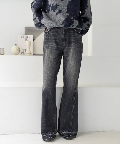 RAGEBLUE（レイジブルー）の「ヴィンテージライク/サイド切り替えフレアデニム（デニムパンツ・レディース・ブラック/ブルー・MEDIUM/SMALL）」の8枚目の写真