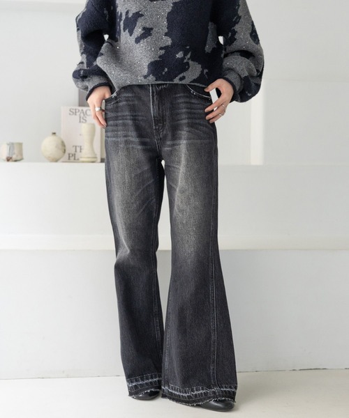 RAGEBLUE（レイジブルー）の「ヴィンテージライク/サイド切り替えフレアデニム（デニムパンツ・レディース・ブラック/ブルー・MEDIUM/SMALL）」の9枚目の写真