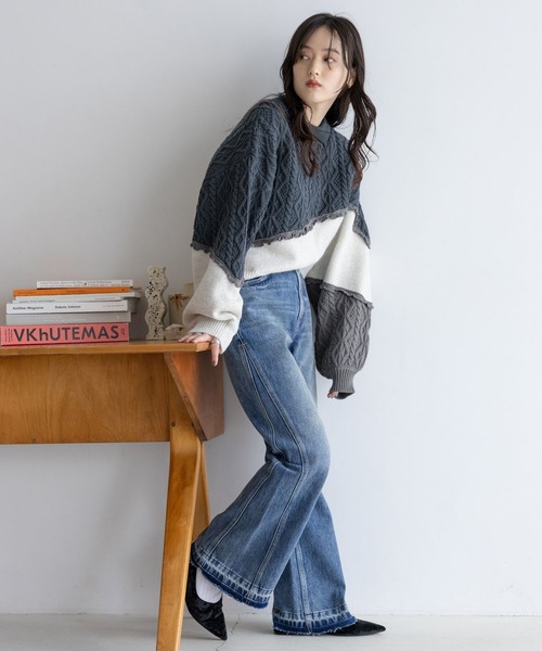 RAGEBLUE（レイジブルー）の「ヴィンテージライク/サイド切り替えフレアデニム（デニムパンツ・レディース・ブラック/ブルー・MEDIUM/SMALL）」の10枚目の写真