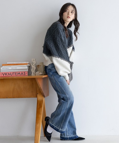 RAGEBLUE（レイジブルー）の「ヴィンテージライク/サイド切り替えフレアデニム（デニムパンツ・レディース・ブラック/ブルー・MEDIUM/SMALL）」の12枚目の写真