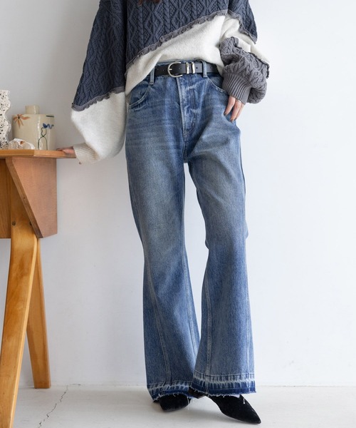 RAGEBLUE（レイジブルー）の「ヴィンテージライク/サイド切り替えフレアデニム（デニムパンツ・レディース・ブラック/ブルー・MEDIUM/SMALL）」の16枚目の写真