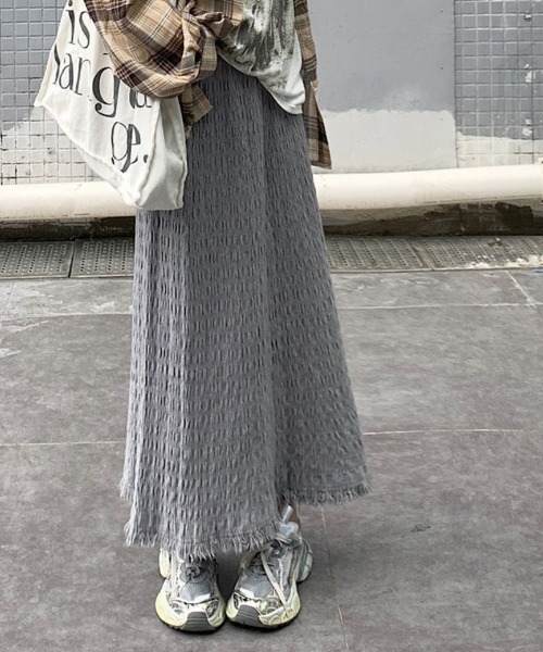 45R ホワイトデニムフリンジスカート ウィルセレクション WILLSELECTION ツィードフリンジスカート