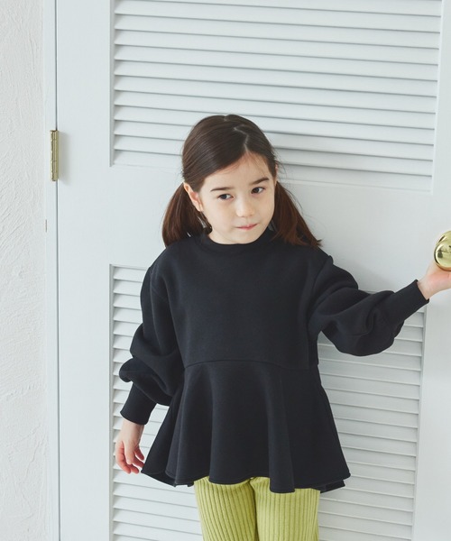 pairmanon（ペアマノン）の「【リンクコーデ】裏起毛 ペプラム プルオーバー（スウェット・キッズ・アイボリー/ベージュ/ブラック・150/140/120/100/130/110/90）」の3枚目の写真