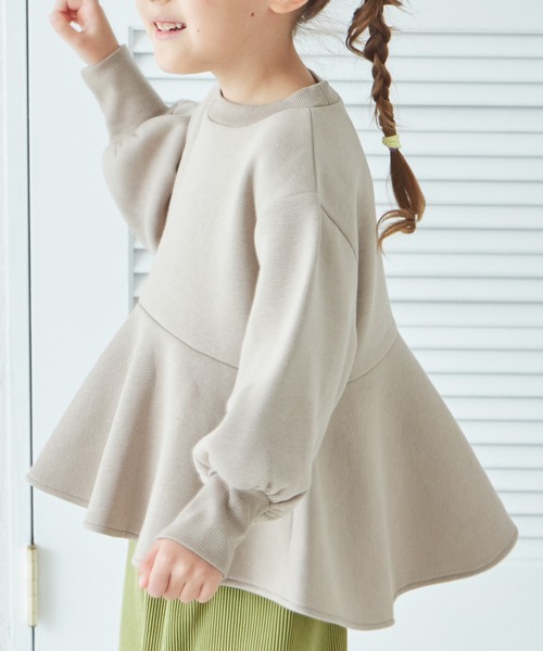 pairmanon（ペアマノン）の「【リンクコーデ】裏起毛 ペプラム プルオーバー（スウェット・キッズ・アイボリー/ベージュ/ブラック・150/140/120/100/130/110/90）」の8枚目の写真