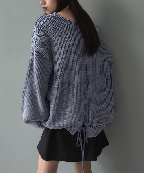 HARE(ハレ)の「2WAYカコウミドルニット(HARE)(ニット/セーター・レディース・ブラック/ブルー・FREE)」の2枚目の写真