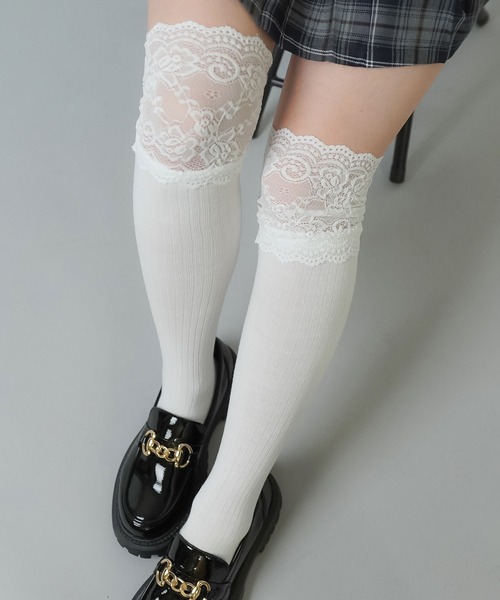 SPINNS(スピンズ)の「レース ハイリブソックス(ソックス/靴下・レディース・ホワイト/ブラック・ONESIZE)」の10枚目の写真
