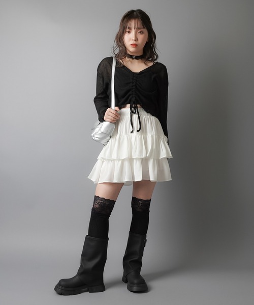 SPINNS(スピンズ)の「レース ハイリブソックス(ソックス/靴下・レディース・ホワイト/ブラック・ONESIZE)」の3枚目の写真