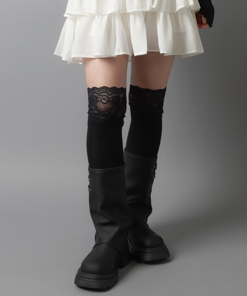 SPINNS(スピンズ)の「レース ハイリブソックス(ソックス/靴下・レディース・ホワイト/ブラック・ONESIZE)」の8枚目の写真