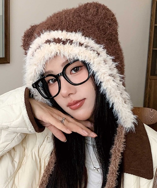 SPIGA(スピーガ)の「猫耳シャギー配色ニット帽(ニットキャップ/ビーニー・レディース・グレー/オフホワイト/ピンク/ブラウン/ブラック・FREE)」の5枚目の写真