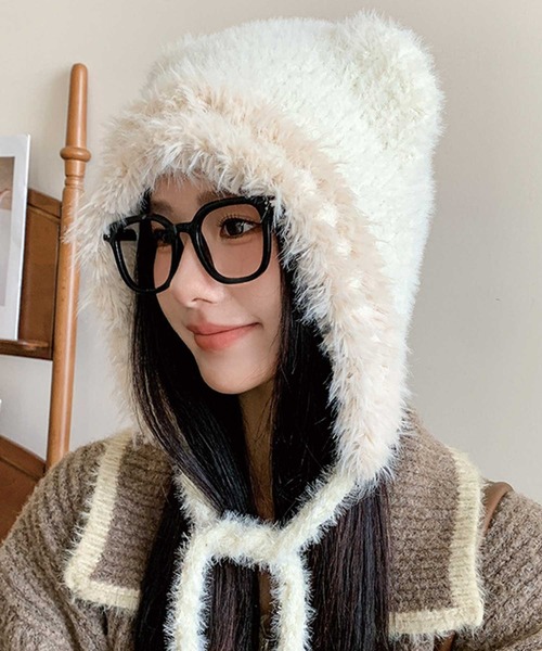 SPIGA(スピーガ)の「猫耳シャギー配色ニット帽(ニットキャップ/ビーニー・レディース・グレー/オフホワイト/ピンク/ブラウン/ブラック・FREE)」の2枚目の写真