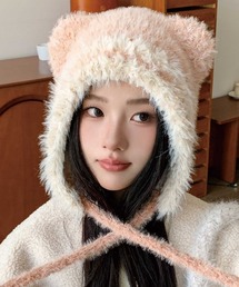 猫耳シャギー配色ニット帽