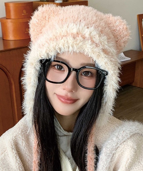 SPIGA(スピーガ)の「猫耳シャギー配色ニット帽(ニットキャップ/ビーニー・レディース・グレー/オフホワイト/ピンク/ブラウン/ブラック・FREE)」の6枚目の写真