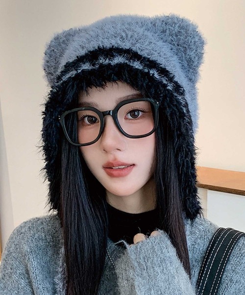 SPIGA(スピーガ)の「猫耳シャギー配色ニット帽(ニットキャップ/ビーニー・レディース・グレー/オフホワイト/ピンク/ブラウン/ブラック・FREE)」の7枚目の写真