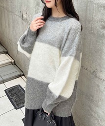 バイカラーモヘアシャギーニット