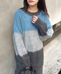 バイカラーモヘアシャギーニット