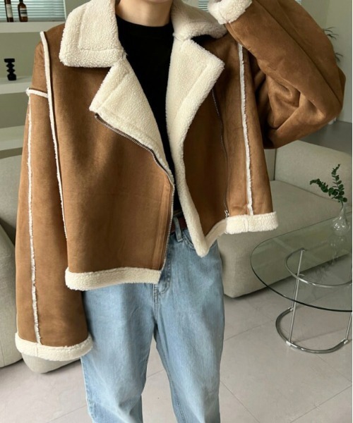 【スマイリー】UN3D.　エコムートンライダースジャケット　ショート丈 スマイリー】UN3D. エコムートンライダースジャケット ショート丈