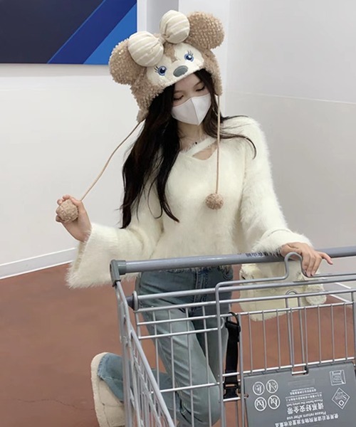 SHEPP(シープ)の「ネックデザインシャギーニットプルオーバー(ニット/セーター・レディース・アイボリー/ブラック/レッド/ホワイト/パープル/グレー・F)」の19枚目の写真