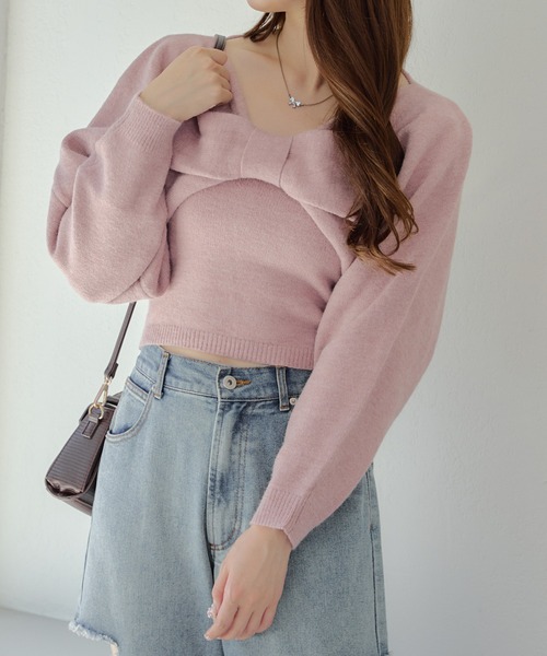 continuer de NICE CLAUP（コンティニューデナイスクラップ）の「2WAYリボンニット+キャミセット（ニット/セーター・レディース・グレー/アイボリー/チャコール/ピンク・FREE）」の17枚目の写真