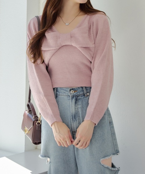 continuer de NICE CLAUP（コンティニューデナイスクラップ）の「2WAYリボンニット+キャミセット（ニット/セーター・レディース・グレー/アイボリー/チャコール/ピンク・FREE）」の18枚目の写真