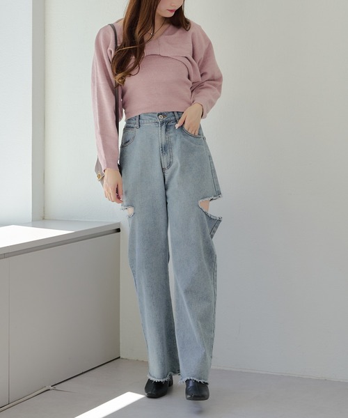 continuer de NICE CLAUP（コンティニューデナイスクラップ）の「2WAYリボンニット+キャミセット（ニット/セーター・レディース・グレー/アイボリー/チャコール/ピンク・FREE）」の20枚目の写真