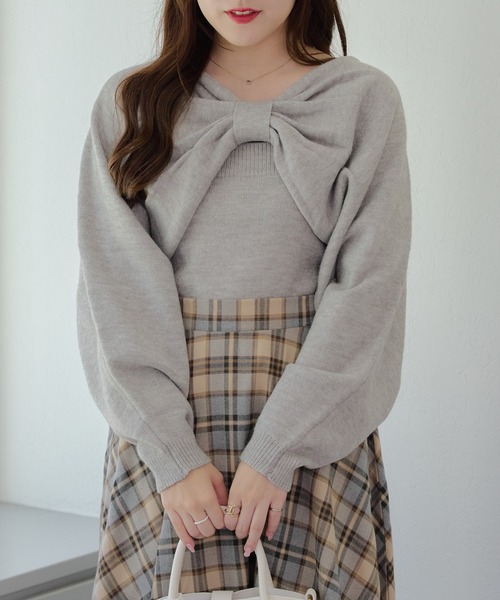 continuer de NICE CLAUP（コンティニューデナイスクラップ）の「2WAYリボンニット+キャミセット（ニット/セーター・レディース・グレー/アイボリー/チャコール/ピンク・FREE）」の13枚目の写真