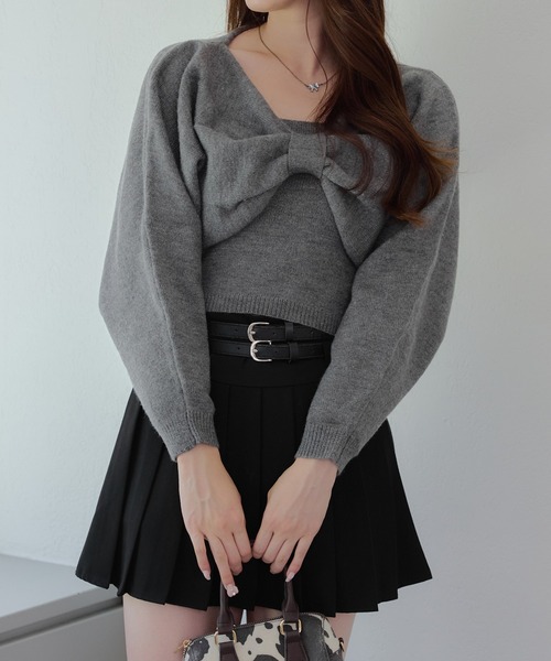 continuer de NICE CLAUP（コンティニューデナイスクラップ）の「2WAYリボンニット+キャミセット（ニット/セーター・レディース・グレー/アイボリー/チャコール/ピンク・FREE）」の22枚目の写真