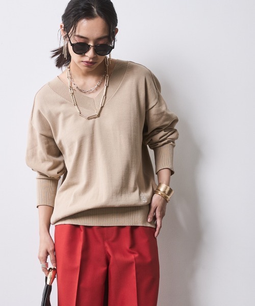 CHIC STYLE（シックスタイル）の「Vネックニットプルオーバー ＜大きいサイズ有＞シックスタイル（ニット/セーター・レディース・ベージュ/ブラック/グレー・M/L/LL/3L/4L/5L）」の7枚目の写真