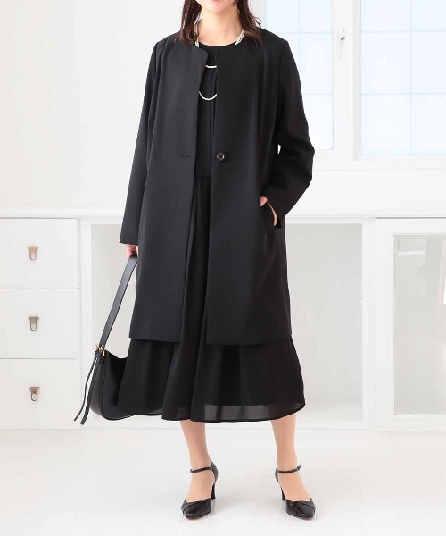fleur by mint breeze(フルールバイミントブリーズ)の「【L~5L 大きいサイズ】ジョーゼットタックギャザーワンピース オケージョン セレモニー対応(ワンピース・レディース・ネイビー/ブラック・L/LL/5L/4L/3L)」の6枚目の写真