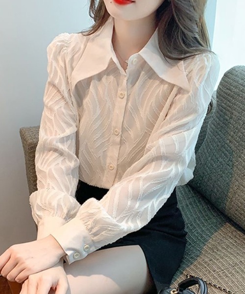 Coo+i(クーイ)の「リーフ柄立体模様シフォンブラウス ブラック(シャツ/ブラウス・レディース・ブラック/ホワイト・FREE)」の15枚目の写真