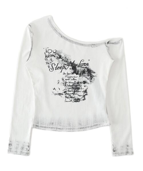 dispark（ディスパーク）の「DISPARK/ワンショルダーグラフィックロンT（Tシャツ/カットソー・レディース・ブラック/ホワイト・FREE）」の4枚目の写真