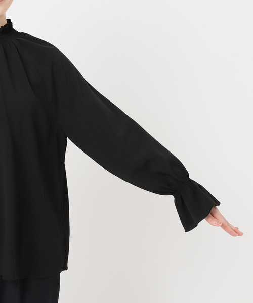B.C STOCK(ベーセーストック)の「ジョーゼットスタンドフリルブラウス(シャツ/ブラウス・レディース・ブラック/ホワイト・FREE)」の9枚目の写真