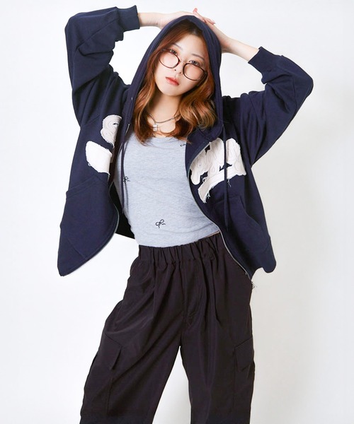 GORGE(ゴージ)の「《ロゴ貼り付け×ZIPデザイン》レディース 裏毛ジップパーカー ゆったりシルエット 秋冬春(パーカー・レディース・アイボリー/オートミール/ネイビー・F)」の21枚目の写真