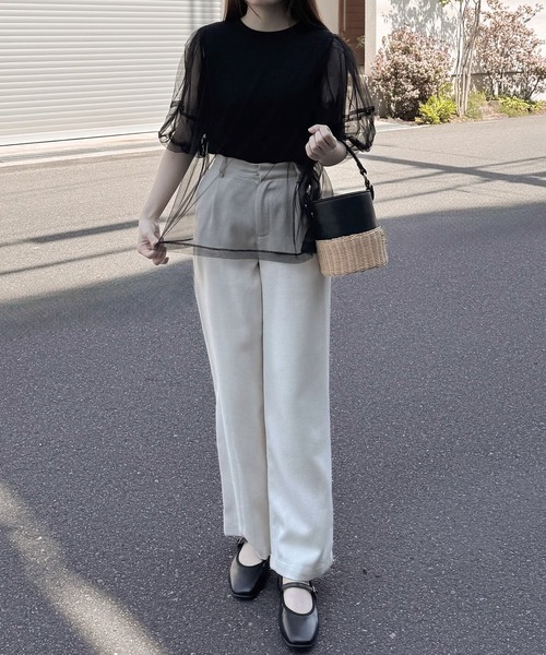 RANAN（ラナン）の「チュールレイヤードボリューム袖トップス（Tシャツ/カットソー・レディース・ブラック/オフホワイト/ピンク/チャコール・LL/L/M）」の20枚目の写真