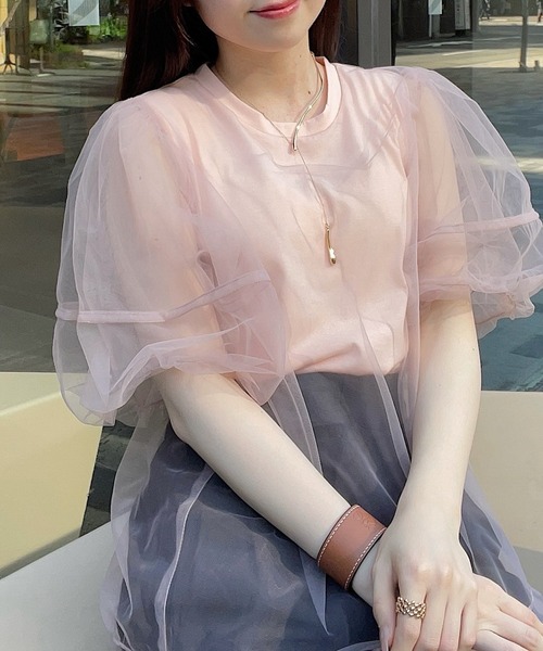 RANAN（ラナン）の「チュールレイヤードボリューム袖トップス（Tシャツ/カットソー・レディース・ブラック/オフホワイト/ピンク/チャコール・LL/L/M）」の21枚目の写真