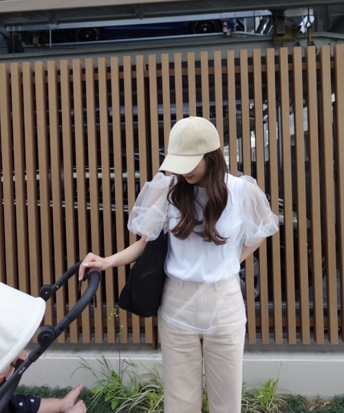 RANAN（ラナン）の「チュールレイヤードボリューム袖トップス（Tシャツ/カットソー・レディース・ブラック/オフホワイト/ピンク/チャコール・LL/L/M）」の22枚目の写真