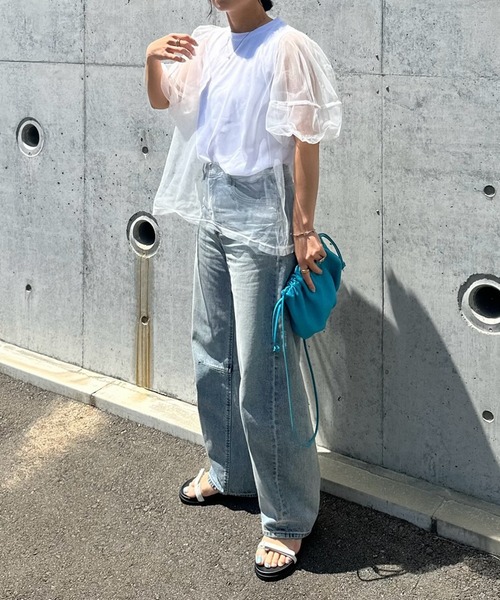 RANAN（ラナン）の「チュールレイヤードボリューム袖トップス（Tシャツ/カットソー・レディース・ブラック/オフホワイト/ピンク/チャコール・LL/L/M）」の14枚目の写真