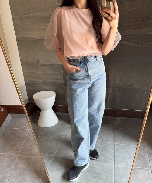 RANAN（ラナン）の「チュールレイヤードボリューム袖トップス（Tシャツ/カットソー・レディース・ブラック/オフホワイト/ピンク/チャコール・LL/L/M）」の15枚目の写真