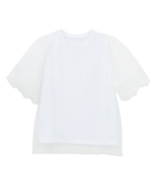 RANAN（ラナン）の「チュールレイヤードボリューム袖トップス（Tシャツ/カットソー・レディース・ブラック/オフホワイト/ピンク/チャコール・LL/L/M）」の5枚目の写真