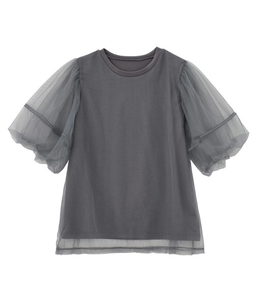 RANAN（ラナン）の「チュールレイヤードボリューム袖トップス（Tシャツ/カットソー・レディース・ブラック/オフホワイト/ピンク/チャコール・LL/L/M）」の7枚目の写真