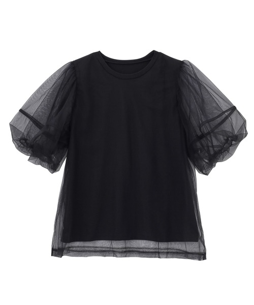 RANAN（ラナン）の「チュールレイヤードボリューム袖トップス（Tシャツ/カットソー・レディース・ブラック/オフホワイト/ピンク/チャコール・LL/L/M）」の6枚目の写真