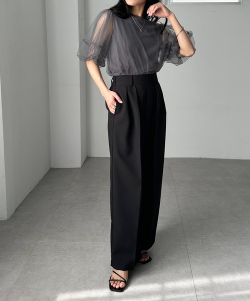 RANAN（ラナン）の「チュールレイヤードボリューム袖トップス（Tシャツ/カットソー・レディース・ブラック/オフホワイト/ピンク/チャコール・LL/L/M）」の19枚目の写真