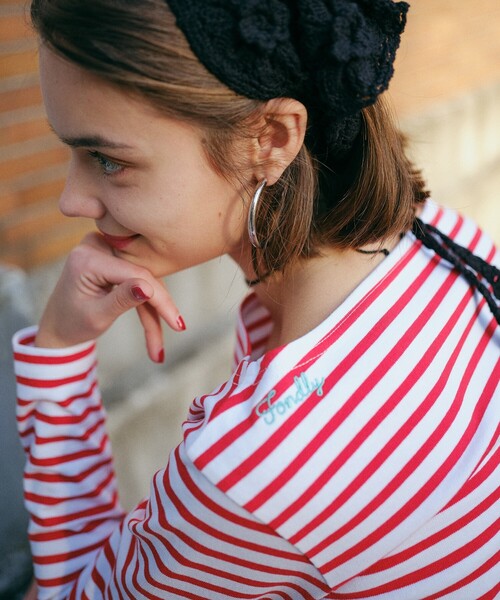 FREAK'S STORE（フリークスストア）の「ワンポイント刺繍 コンパクトバスクシャツ/ボーダーロンT（Tシャツ/カットソー・レディース・イエロー/レッド/ネイビー/オフホワイト/グレー・ﾌﾘ-）」の5枚目の写真
