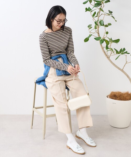 セール】ワンポイント刺繍 コンパクトバスクシャツ/ボーダーロン