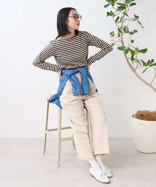 FREAK'S STORE（フリークスストア）の「ワンポイント刺繍 コンパクトバスクシャツ/ボーダーロンT（Tシャツ/カットソー・レディース・イエロー/レッド/ネイビー/オフホワイト/グレー・ﾌﾘ-）」の6枚目の写真