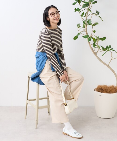 FREAK'S STORE（フリークスストア）の「ワンポイント刺繍 コンパクトバスクシャツ/ボーダーロンT（Tシャツ/カットソー・レディース・イエロー/レッド/ネイビー/オフホワイト/グレー・ﾌﾘ-）」の7枚目の写真
